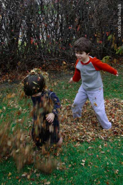 Boys with Autumn Leaves