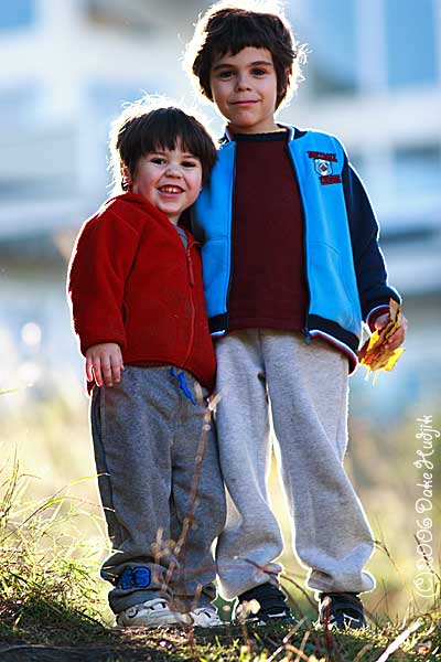 two boys in the autumn